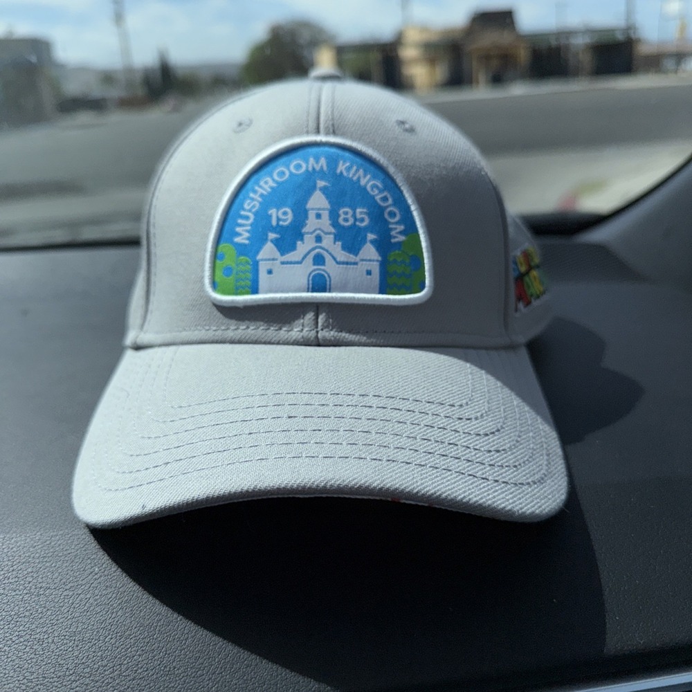 Nintendo Super Mario Mushroom Kingdom Bioworld Gray Adjustable Hat Cap OSFM NWT